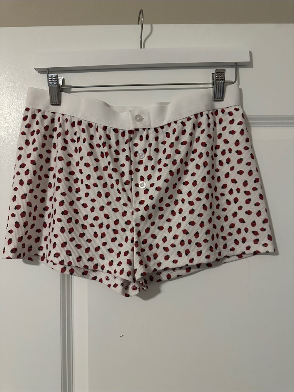 SHEIN White Shorts with Red Polka Dot Print